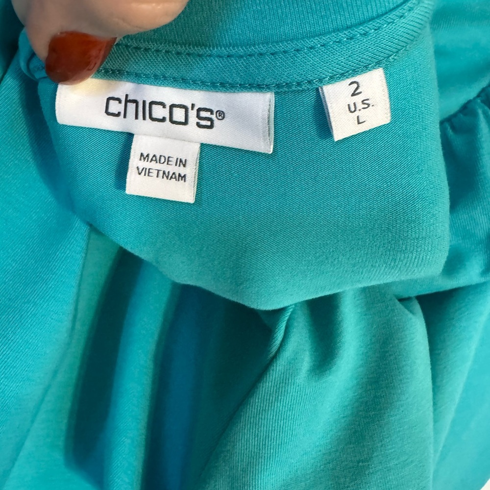 NWT RETAIL: $70  Chico's Teal Eyelet-Trim Top  LARGE      #K - Picture 6 of 8